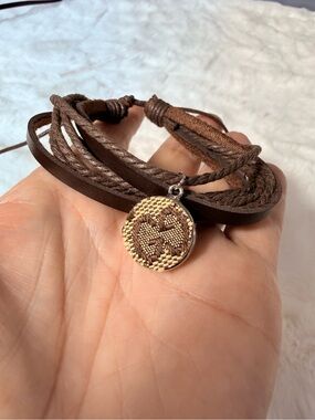 Gucci upcycled Brown and Tan Woven Logo Leather Bracelet
